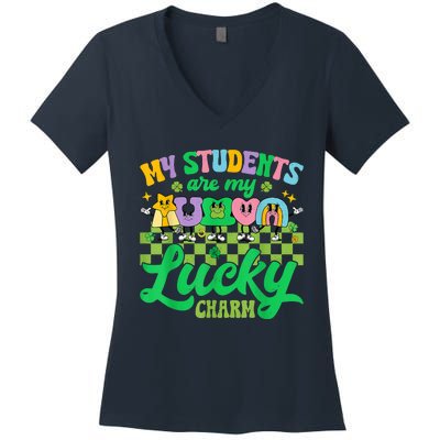 St Patricks Day Teacher My Students Are My Lucky Charm Women's V-Neck T-Shirt