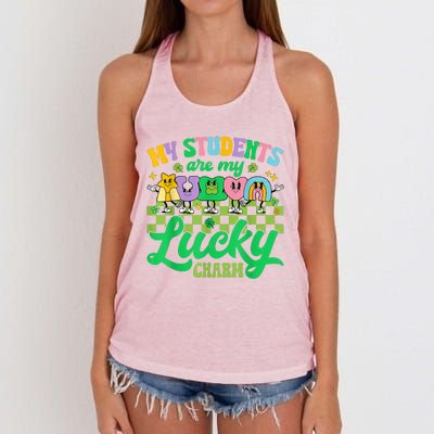 St Patricks Day Teacher My Students Are My Lucky Charm Women's Knotted Racerback Tank