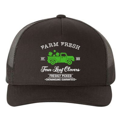 St Patricks Day Farm Fresh Four Leaf Clovers Farmhouse Truck Yupoong Adult 5-Panel Trucker Hat