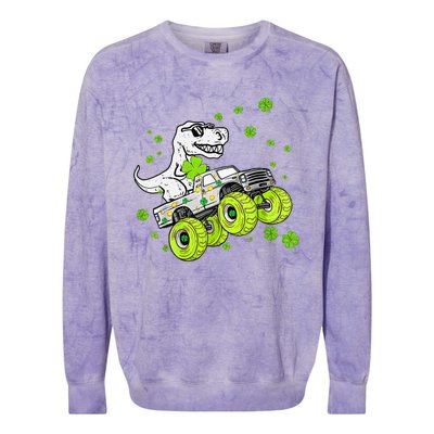 St Patricks Day Monster Truck Dinosaur Colorblast Crewneck Sweatshirt