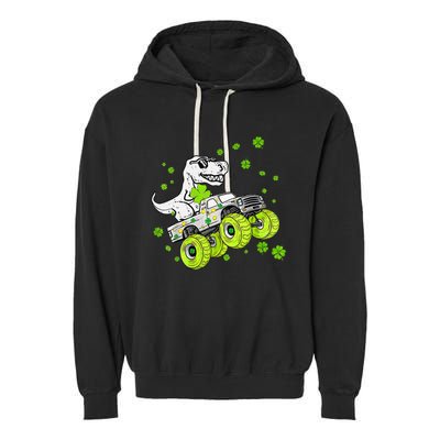 St Patricks Day Monster Truck Dinosaur Garment-Dyed Fleece Hoodie