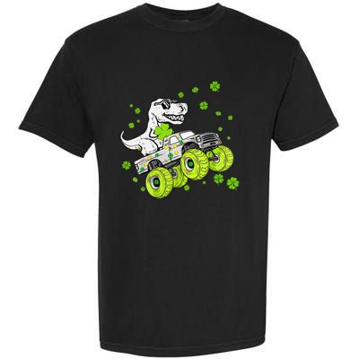 St Patricks Day Monster Truck Dinosaur Garment-Dyed Heavyweight T-Shirt