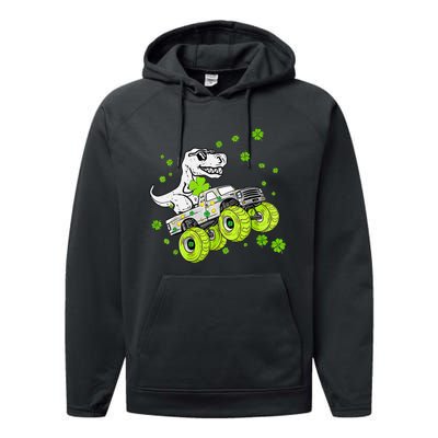 St Patricks Day Monster Truck Dinosaur Performance Fleece Hoodie