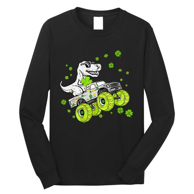 St Patricks Day Monster Truck Dinosaur Long Sleeve Shirt