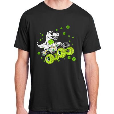 St Patricks Day Monster Truck Dinosaur Adult ChromaSoft Performance T-Shirt