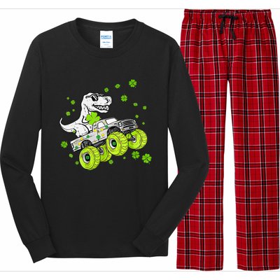 St Patricks Day Monster Truck Dinosaur Long Sleeve Pajama Set