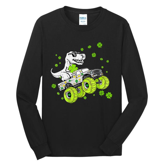 St Patricks Day Monster Truck Dinosaur Tall Long Sleeve T-Shirt