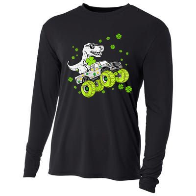 St Patricks Day Monster Truck Dinosaur Cooling Performance Long Sleeve Crew