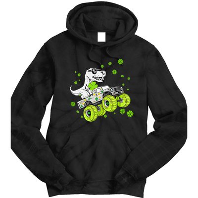 St Patricks Day Monster Truck Dinosaur Tie Dye Hoodie