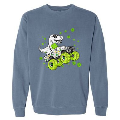 St Patricks Day Monster Truck Dinosaur Garment-Dyed Sweatshirt