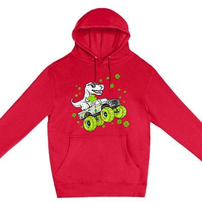 St Patricks Day Monster Truck Dinosaur Premium Pullover Hoodie