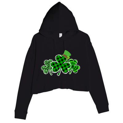 St Patricks Day Shirts Three Leopard And Plaid Shamrocks Crop Fleece Hoodie