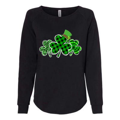 St Patricks Day Shirts Three Leopard And Plaid Shamrocks Womens California Wash Sweatshirt