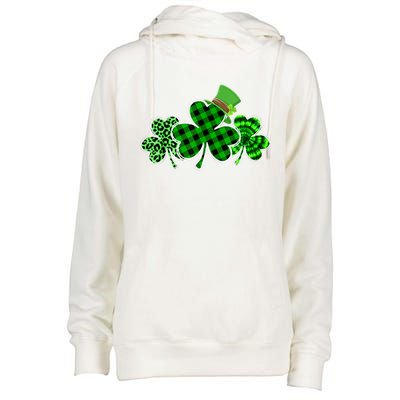 St Patricks Day Shirts Three Leopard And Plaid Shamrocks Womens Funnel Neck Pullover Hood