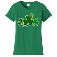 St Patricks Day Shirts Three Leopard And Plaid Shamrocks Women's T-Shirt