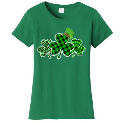 St Patricks Day Shirts Three Leopard And Plaid Shamrocks Women's T-Shirt