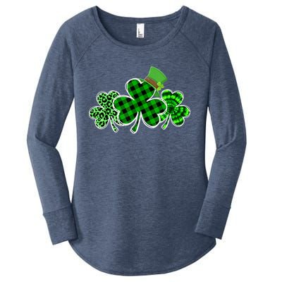 St Patricks Day Shirts Three Leopard And Plaid Shamrocks Women's Perfect Tri Tunic Long Sleeve Shirt