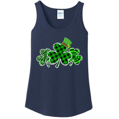 St Patricks Day Shirts Three Leopard And Plaid Shamrocks Ladies Essential Tank