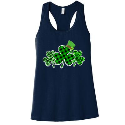 St Patricks Day Shirts Three Leopard And Plaid Shamrocks Women's Racerback Tank