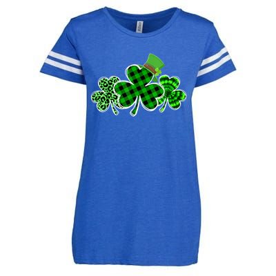 St Patricks Day Shirts Three Leopard And Plaid Shamrocks Enza Ladies Jersey Football T-Shirt