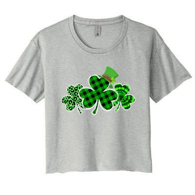 St Patricks Day Shirts Three Leopard And Plaid Shamrocks Women's Crop Top Tee