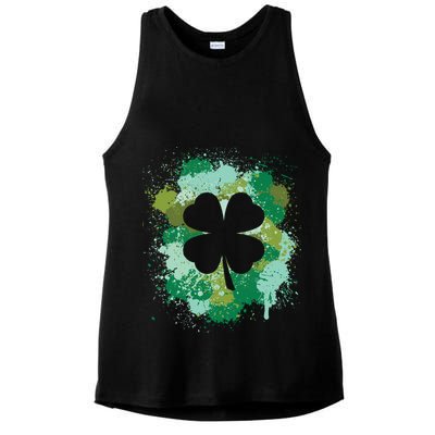 St Patricks Day 4 Leaf Clover Irish Green Color Splashes Lucky Shamrock Art Ladies PosiCharge Tri-Blend Wicking Tank