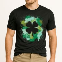 St Patricks Day 4 Leaf Clover Irish Green Color Splashes Lucky Shamrock Art Performance Shirt