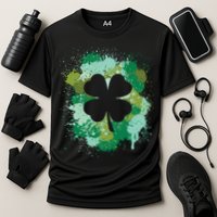 St Patricks Day 4 Leaf Clover Irish Green Color Splashes Lucky Shamrock Art Performance Shirt