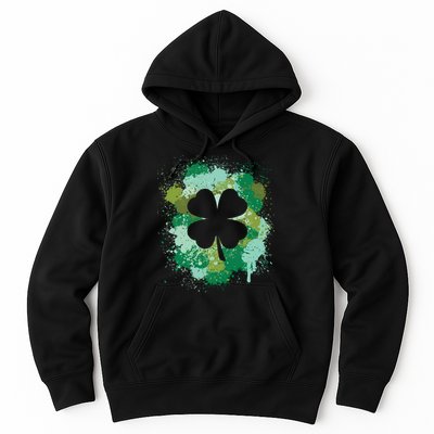 St Patricks Day 4 Leaf Clover Irish Green Color Splashes Lucky Shamrock Art Hoodie