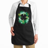 St Patricks Day 4 Leaf Clover Irish Green Color Splashes Lucky Shamrock Art Apron