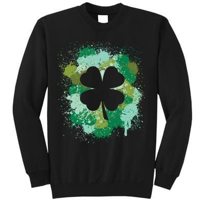 St Patricks Day 4 Leaf Clover Irish Green Color Splashes Lucky Shamrock Art Sweatshirt