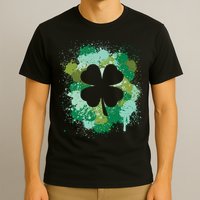 St Patricks Day 4 Leaf Clover Irish Green Color Splashes Lucky Shamrock Art T-Shirt
