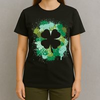 St Patricks Day 4 Leaf Clover Irish Green Color Splashes Lucky Shamrock Art T-Shirt