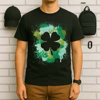 St Patricks Day 4 Leaf Clover Irish Green Color Splashes Lucky Shamrock Art T-Shirt