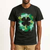 St Patricks Day 4 Leaf Clover Irish Green Color Splashes Lucky Shamrock Art Tall T-Shirt