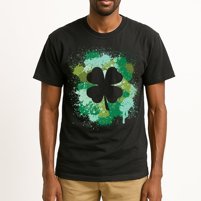 St Patricks Day 4 Leaf Clover Irish Green Color Splashes Lucky Shamrock Art Tall T-Shirt