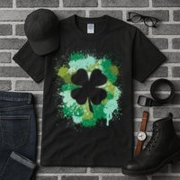 St Patricks Day 4 Leaf Clover Irish Green Color Splashes Lucky Shamrock Art Tall T-Shirt