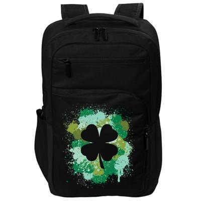 St Patricks Day 4 Leaf Clover Irish Green Color Splashes Lucky Shamrock Art Impact Tech Backpack