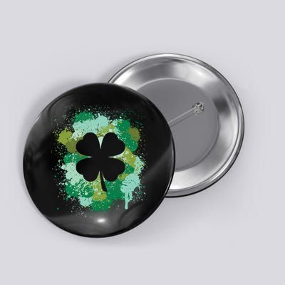 St Patricks Day 4 Leaf Clover Irish Green Color Splashes Lucky Shamrock Art Button