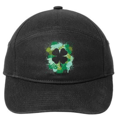 St Patricks Day 4 Leaf Clover Irish Green Color Splashes Lucky Shamrock Art 7-Panel Snapback Hat