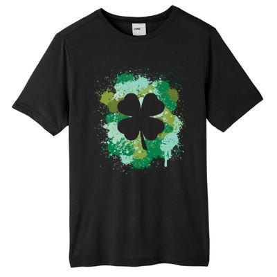 St Patricks Day 4 Leaf Clover Irish Green Color Splashes Lucky Shamrock Art Tall Fusion ChromaSoft Performance T-Shirt