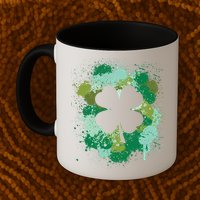 St Patricks Day 4 Leaf Clover Irish Green Color Splashes Lucky Shamrock Art Mug