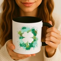 St Patricks Day 4 Leaf Clover Irish Green Color Splashes Lucky Shamrock Art Mug