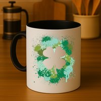 St Patricks Day 4 Leaf Clover Irish Green Color Splashes Lucky Shamrock Art Mug