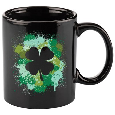 St Patricks Day 4 Leaf Clover Irish Green Color Splashes Lucky Shamrock Art 11oz C Handle Ceramic Mug