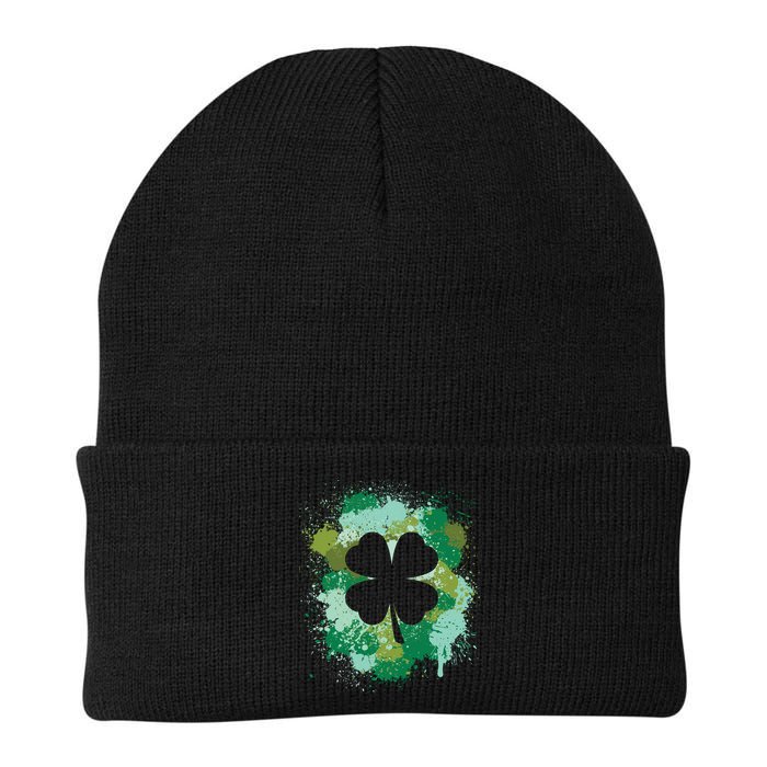 St Patricks Day 4 Leaf Clover Irish Green Color Splashes Lucky Shamrock Art Beanie