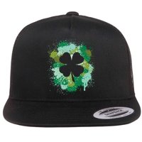 St Patricks Day 4 Leaf Clover Irish Green Color Splashes Lucky Shamrock Art Flatbill Hat