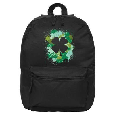 St Patricks Day 4 Leaf Clover Irish Green Color Splashes Lucky Shamrock Art 16 in Basic Backpack