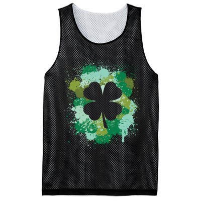 St Patricks Day 4 Leaf Clover Irish Green Color Splashes Lucky Shamrock Art Mesh Reversible Basketball Jersey Tank
