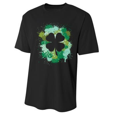 St Patricks Day 4 Leaf Clover Irish Green Color Splashes Lucky Shamrock Art Performance Sprint T-Shirt